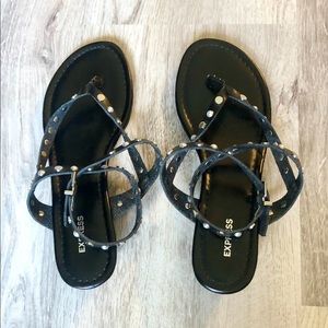 Express - Black Leather strappy Sandals w/ Silver studs
